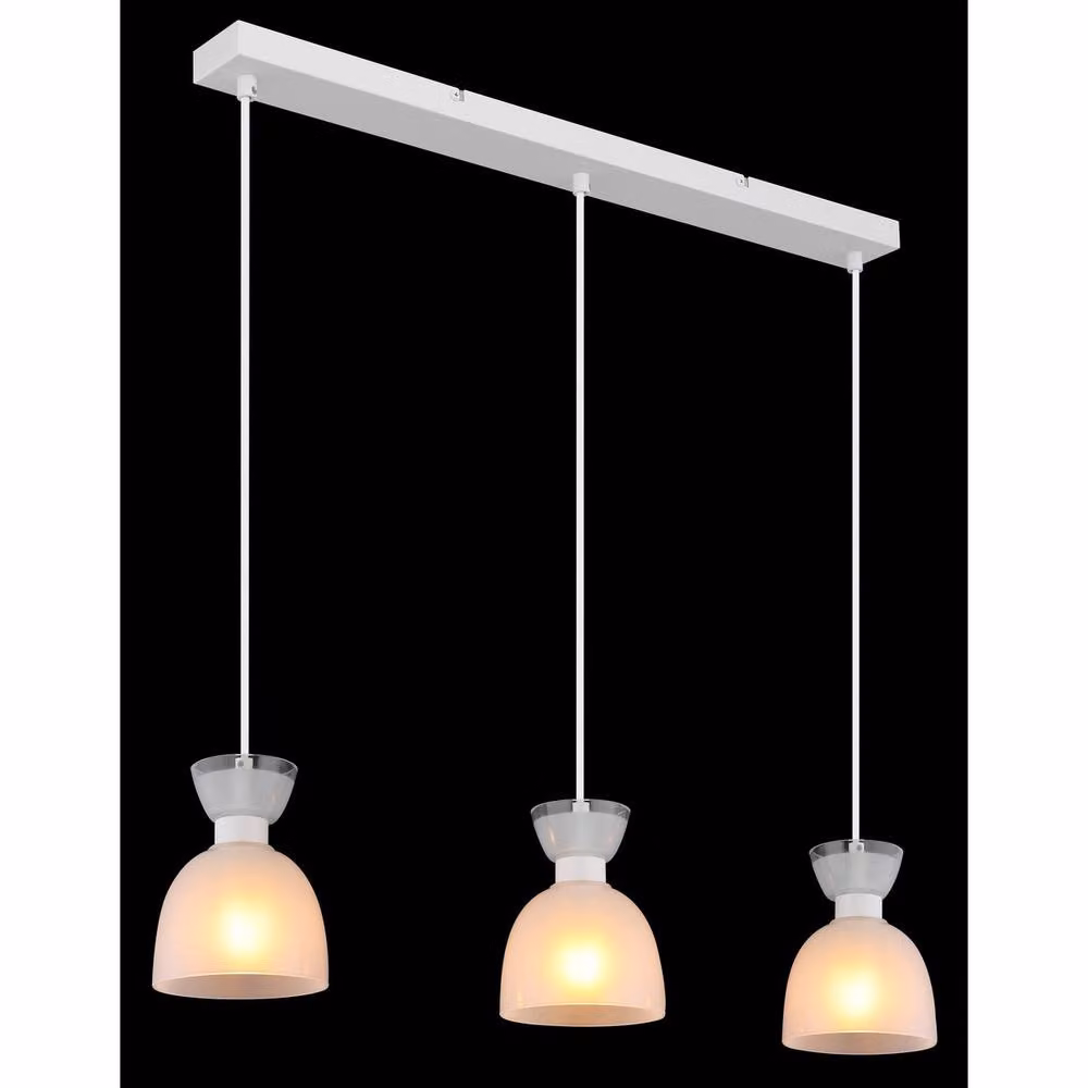 Netlighting Massey Bar Pendant Ceiling Light in White Matt with Opal Glass Shade, 3x E14, Height Adjustable – 2