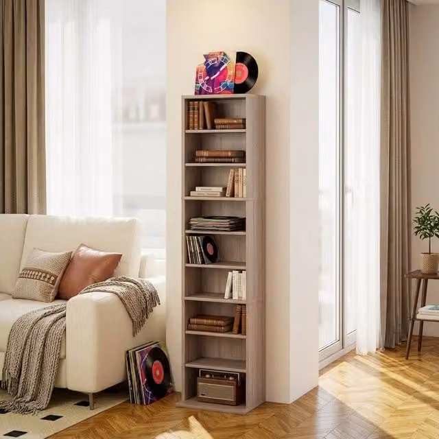 STILVORA CD Storage Unit with 9 Adjustable Shelves in Brown