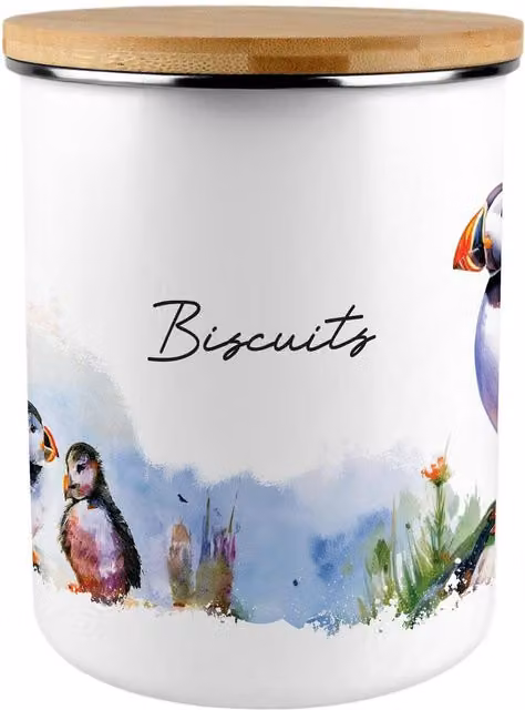 Purely Home Puffins Extra Large Biscuit Tin, Multicoloured Enamel and Ceramic
