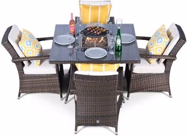 Thats Furniture Arizona 4 Seater Square Rattan Dining Set with Fire Pit in Brown – 1