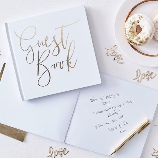 KDMD White and Gold Hardcover Paper Guest Book
