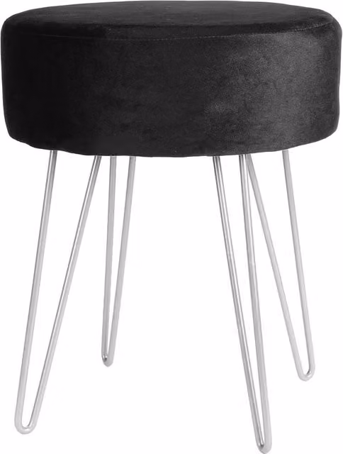 Harbour Housewares Round Black Velvet Footstool with Silver Hairpin Legs