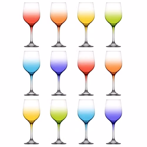 LAV Fame Multicolour Wine Glass Set, 395 ml, Pack of 12