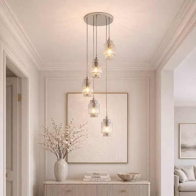 Pagazzi Lighting Evelle 5-Light Chrome and Glass Cascading Pendant in Silver