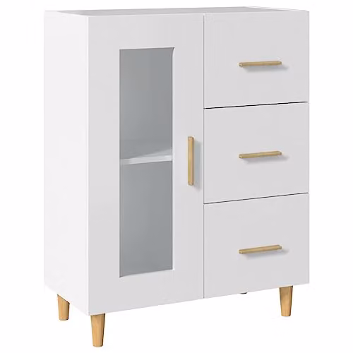 vidaXL Classic White Sideboard in Engineered Wood with Glass, W/D/H: 69.5 x 34 x 90 cm