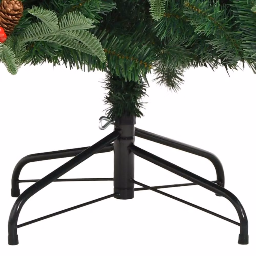 Berkfield Home Beautiful Artificial Hinged Christmas Tree with Cones and Berries in Green, H: 180 cm, W: 120 cm, D: 120 cm – 5
