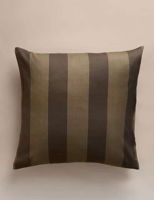 M&S Green Striped Pure Cotton Square Cushion Cover