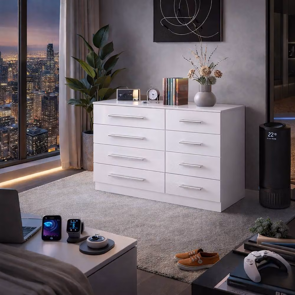 Harmin White 8 Drawer High Gloss Chest of Drawers – 2