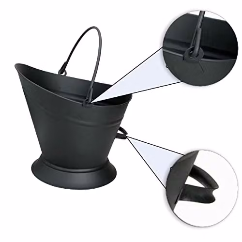 Almineez Vintage Style Waterloo Coal Bucket with Shovel and Brush, Black, W/D/H: 32.0 x 24.5 x 24.5 cm – 5