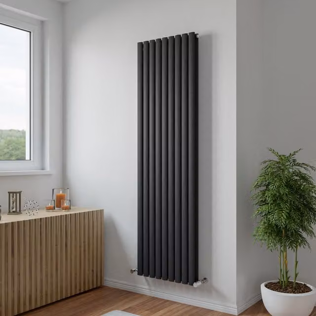 Agadon Neo Duplex Oval Tube Designer Radiator in Dark Grey, H: 180 cm, W: 52.6 cm – 1
