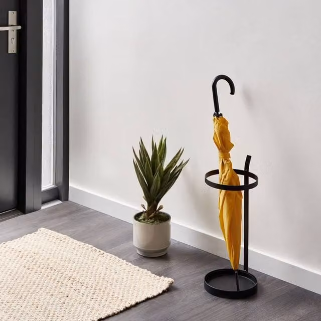 Wyld and Coco Black Powder-Coated Iron Umbrella Stand with Removable Tray, W: 21 cm, D: 21 cm, H: 50 cm