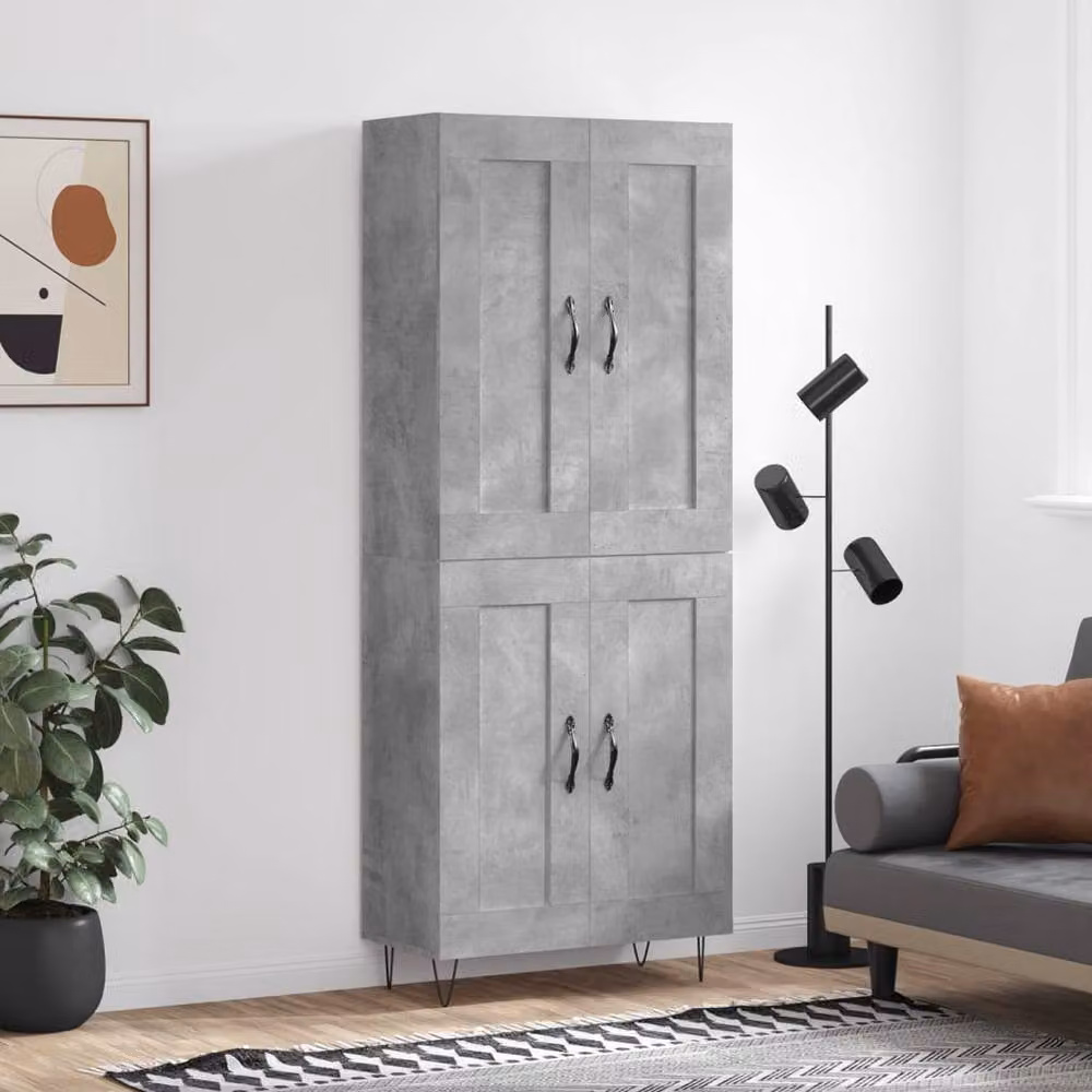 Berkfield Home Highboard in Concrete Grey, W/D/H: 69.5 x 34 x 180 cm – 2