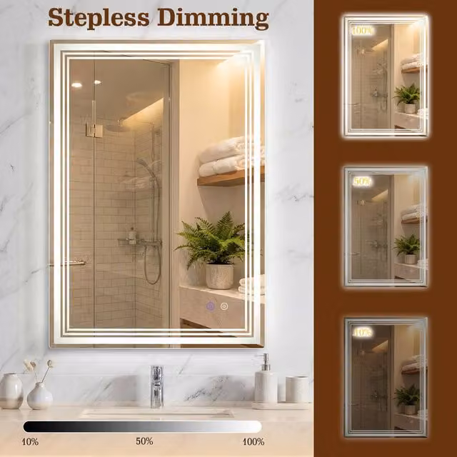 Costway LED Rectangular Wall Vanity Bathroom Mirror in White W: 70 cm x H: 70 cm