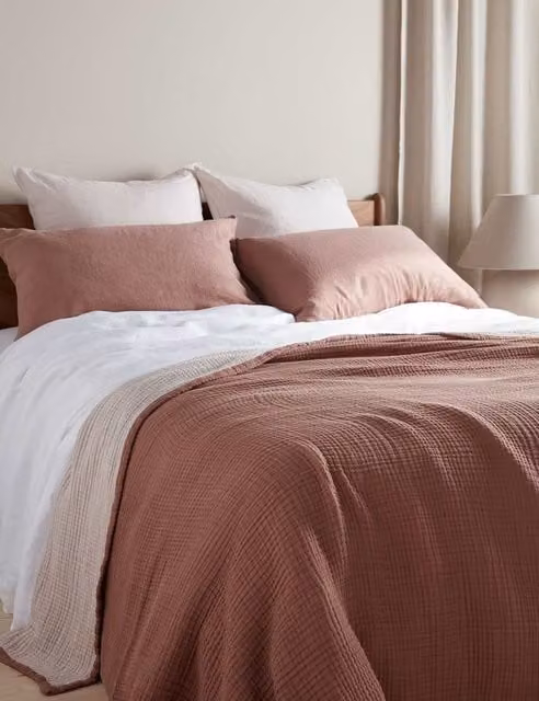 Bedfolk Reversible Extra Large Waffle Pique Cotton Throw in Multicolour