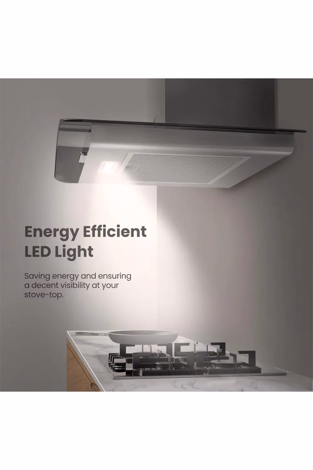 Living and Home Silver Glass Chimney Cooker Hood with LED, 60cm Width – 2