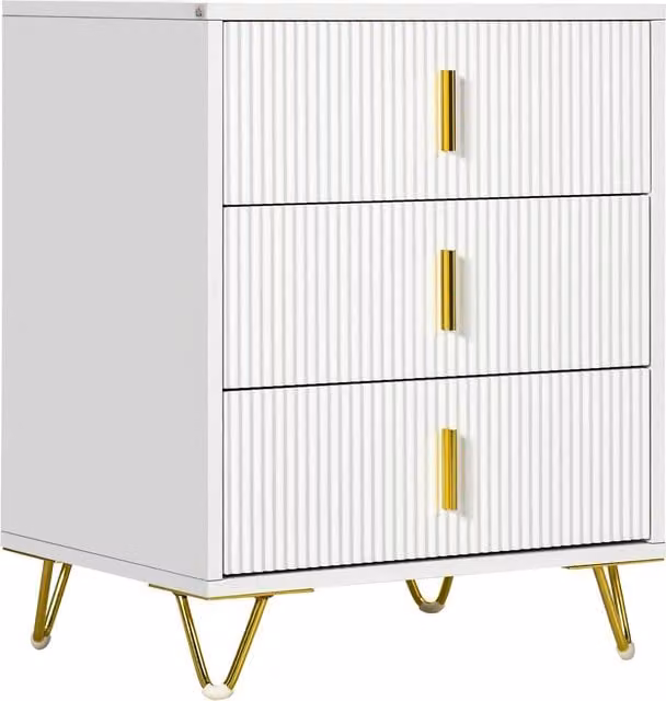 HOMCOM Modern 3 Drawer Dresser and Freestanding Storage Cabinet in White and Gold