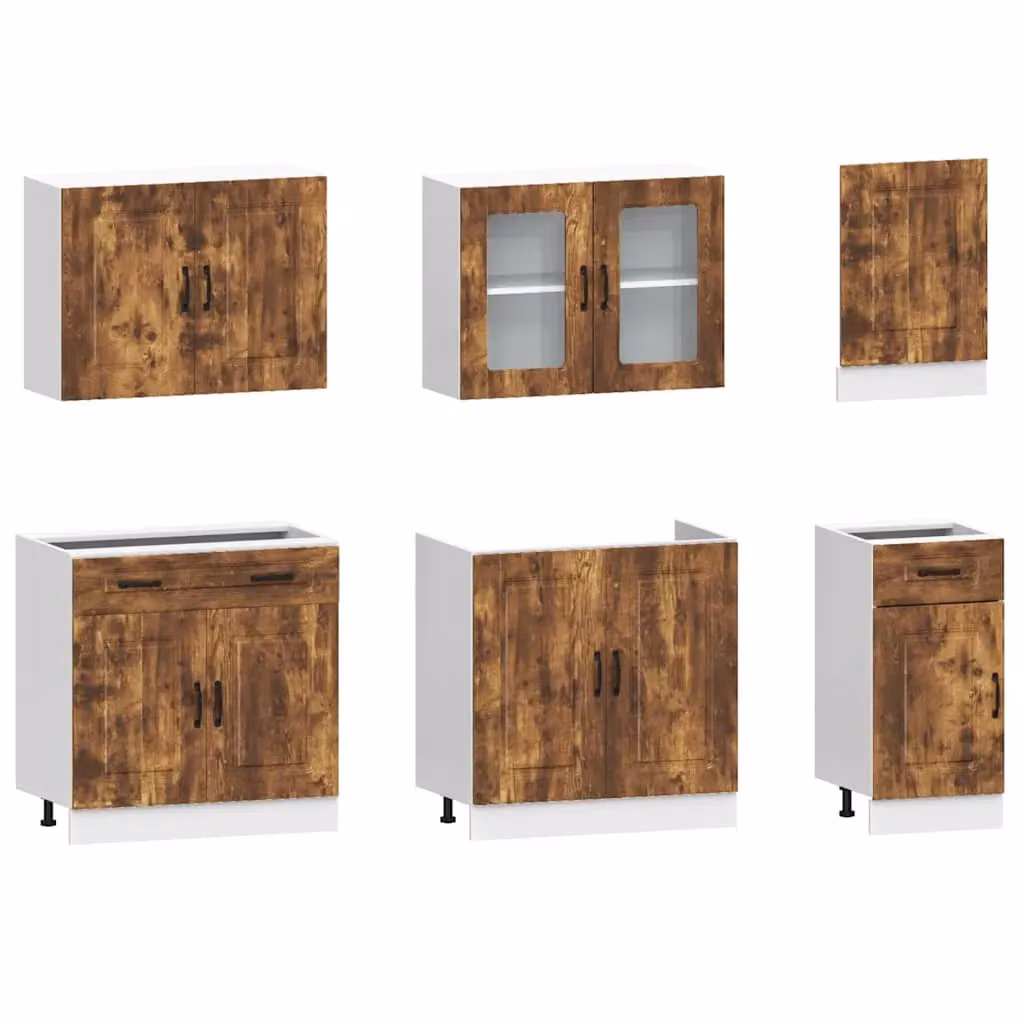Berkfield Home Kalmar 7 Piece Modern Kitchen Cabinet Set in Smoked Oak Brown – 2
