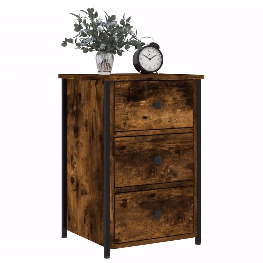 Berkfield Home Set of 2 Smoked Oak Bedside Cabinets in Brown, W/D/H: 40 x 36 x 60 cm – 3