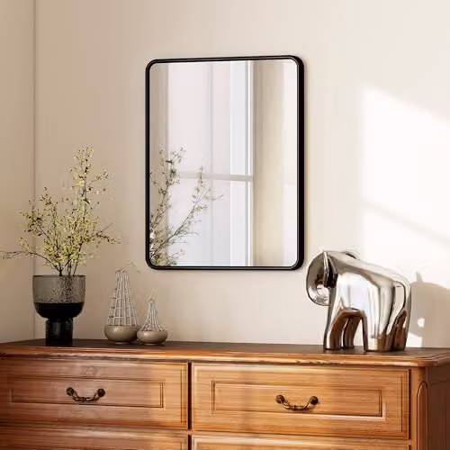 HOMCOM Modern Rectangular Wall Mirror with Black Metal Frame, W/H: 50 x 50 cm – 8