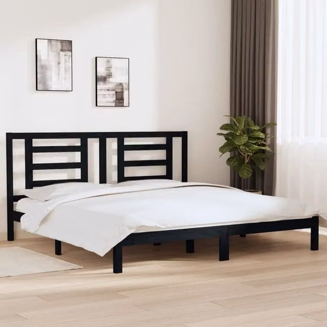 Berkfield Home Black Solid Wood Pine Bed Frame W/D/H: 200 x 200 cm