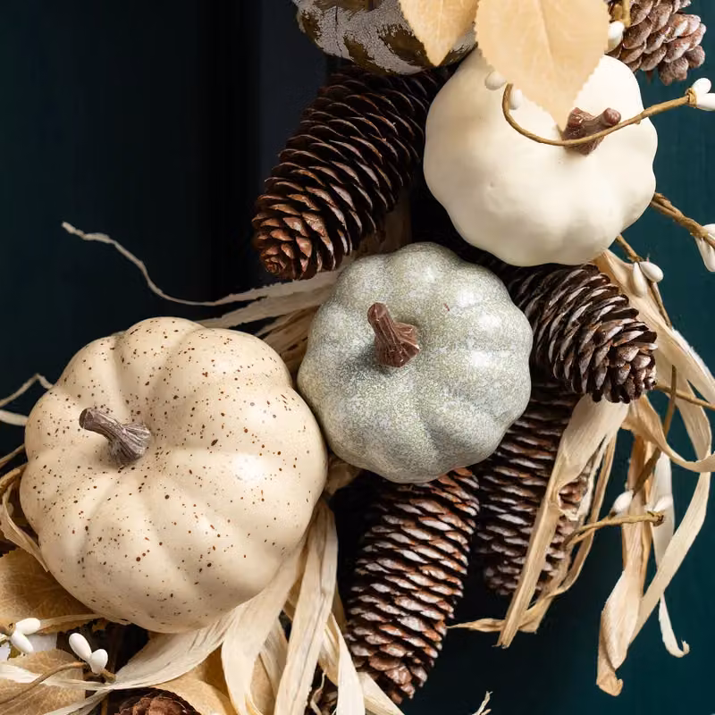 Scottish Everlastings Ltd Premium Pumpkin Wreath in Beige, Diameter: 45 cm – 2
