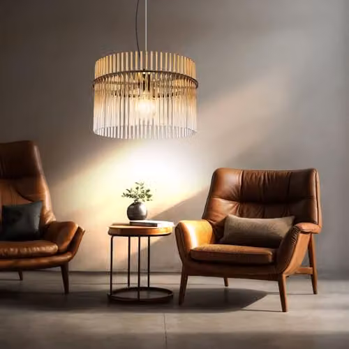 Globo Lighting Modern Black Metal and Amber Glass Pendant Light, Diameter: 40 cm – 5