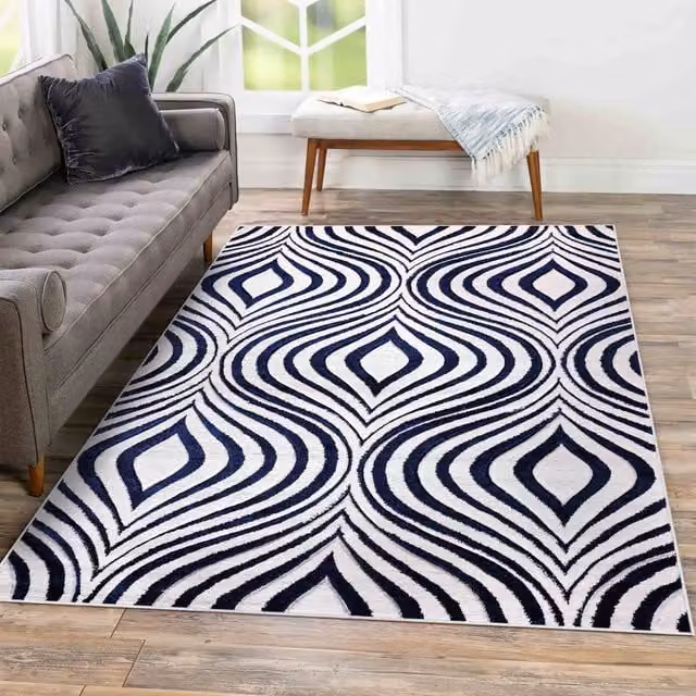 Desire Rugs Valencia Modern Ogee Design Carved Area Rug in Blue, W: 200 cm, L: 290 cm
