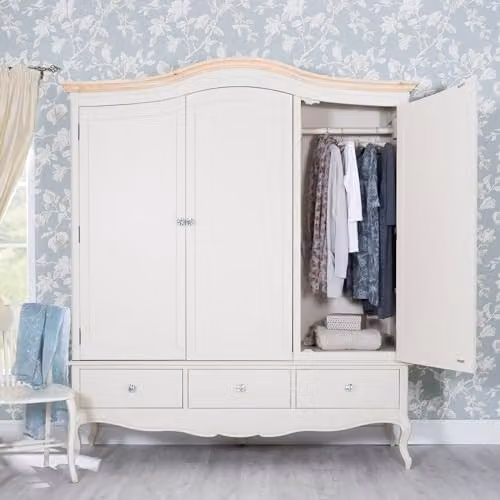 Statement Furniture Juliette Triple Wardrobe in Champagne with Drawers, Hanging Rail and Internal Shelves, H 217 cm x W 188 cm x D 60 cm