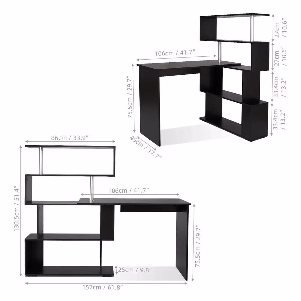KORVIXA L-Shaped Corner Computer Desk in Black – 2