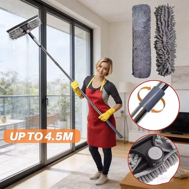 EONLION Window Cleaning Kit with Grey Squeegee, Refillable Head, Scraper and Microfibre Glass Cloth, Length: 100 cm