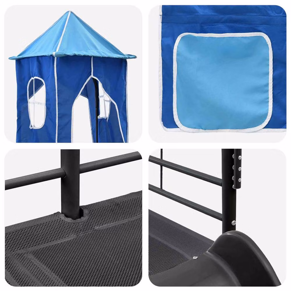 Berkfield Home Kids Loft Bed Frame in Black and Blue Metal, W: 75 cm, L: 190 cm – 4