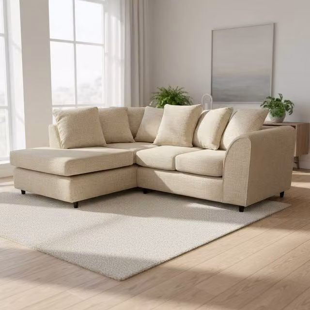 Abakus Direct Jumbo Chenille L-Shaped Corner Sofa with Left Hand Facing Chaise in Beige – 1