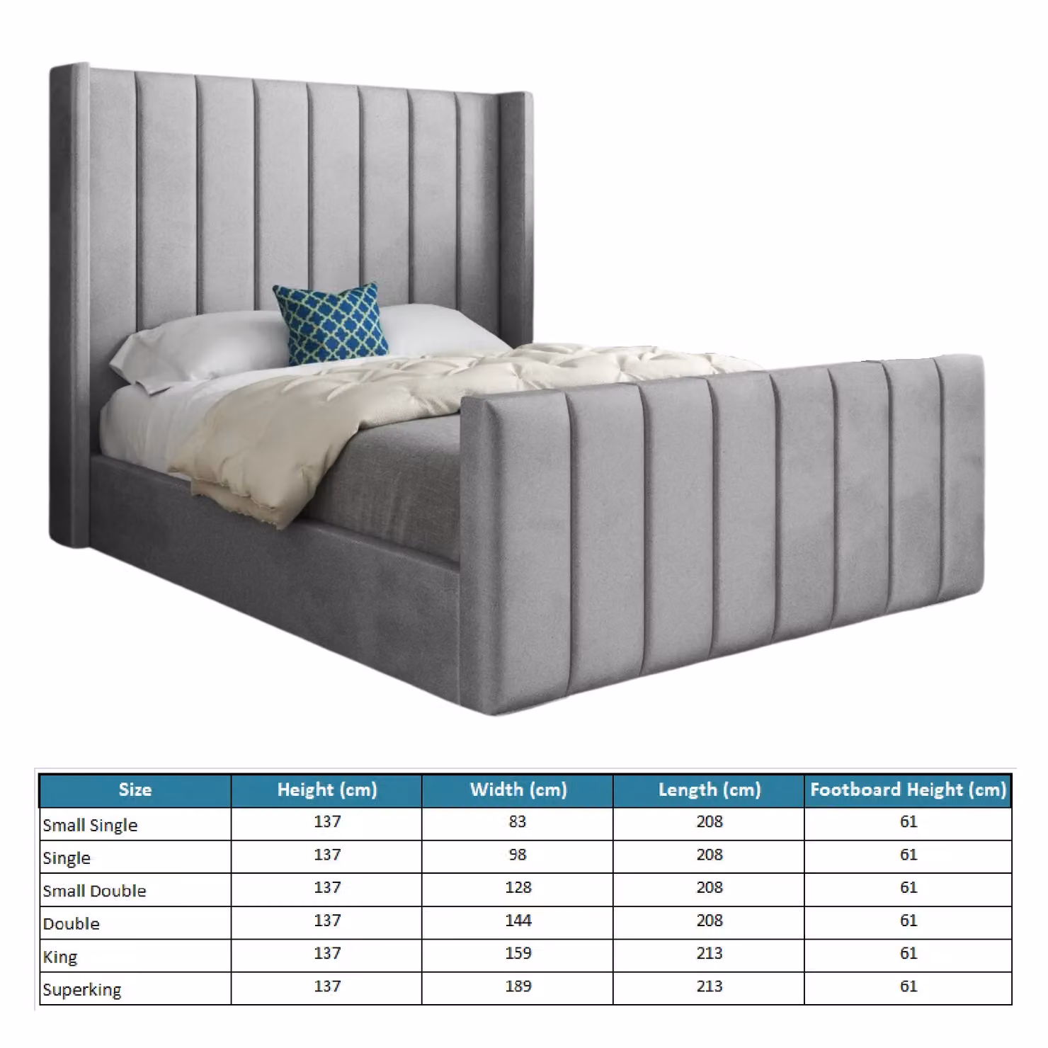 Casani Grey Velvet Upholstered Designer Bed Frame, W/D/H: 200 x 137 x 189 cm – 5