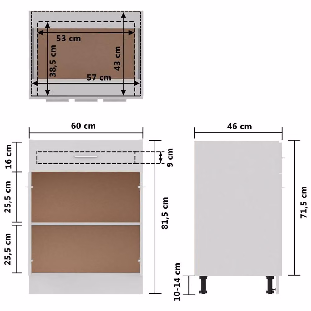 Berkfield Home White Modern Kitchen Drawer Bottom Cabinet, W/D/H: 60 x 46 x 81.5 cm – 2