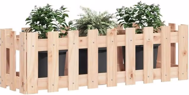 Berkfield Home Garden Raised Bed with Fence Design in Natural Solid Wood, W/D/H: 100 x 30 x 30 cm – 1
