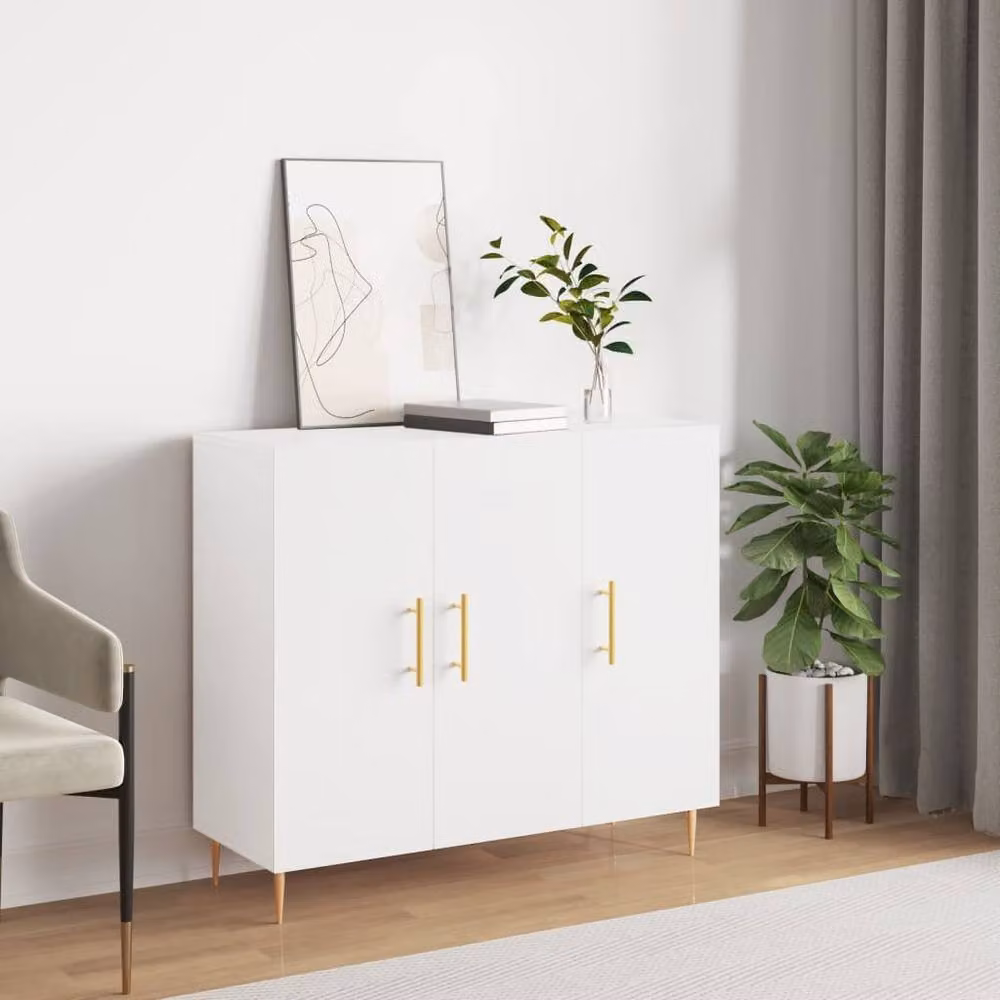 Berkfield Home White Sideboard in Engineered Wood, W/D/H: 90 x 34 x 80 cm – 2