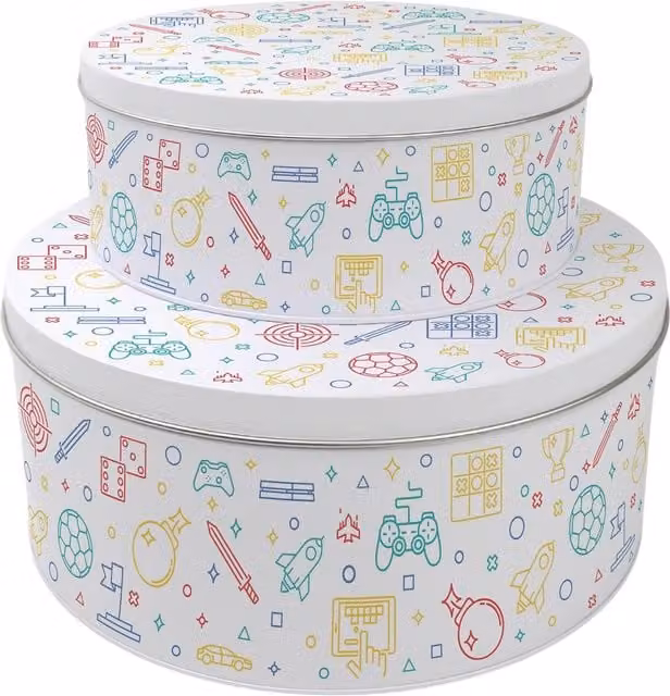Purely Home Gaming Icons Round Cake Tin Set, Multicoloured and White
