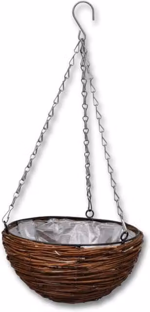 Berkfield Home Set of 4 Hanging Round Willow Baskets with Liners and Chains, Brown