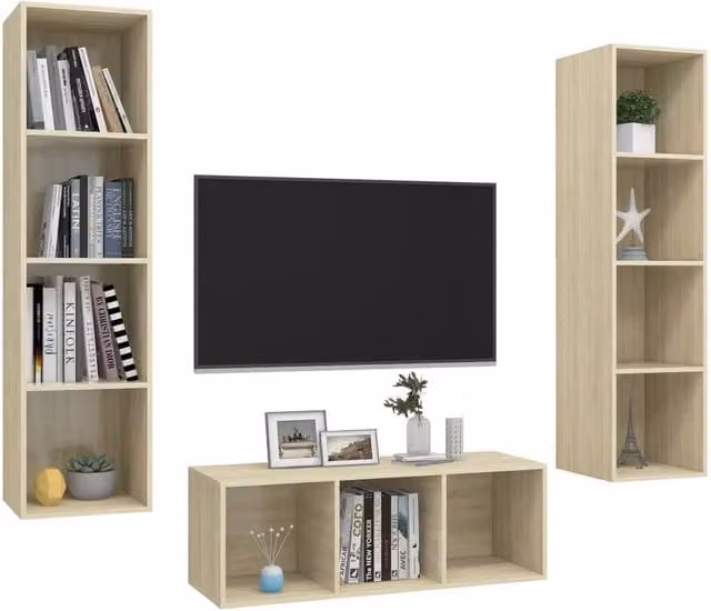 Berkfield Home Practical 3 Piece TV Cabinet Set in Sonoma Oak and Light Brown