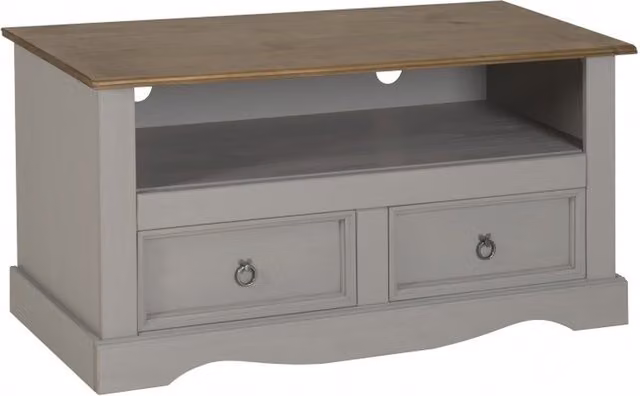 Mercers Furniture Corona Grey Wax Rustic Pine Flat Screen TV Unit W/D/H: 99 x 44 x 54 cm