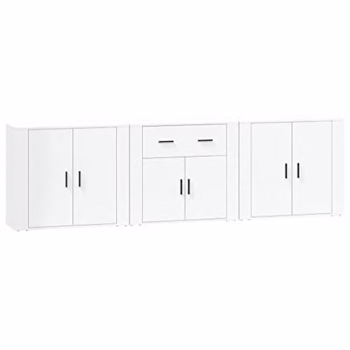vidaXL Trio of White MDF Sideboards with Display Surface for Living Room or Dining Room, W/D/H: 210 x 33 x 80 cm