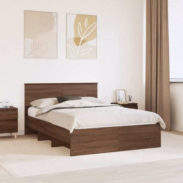 Berkfield Home Modern Bed Frame with Headboard in Brown Oak, Engineered Wood, 150 x 200 cm