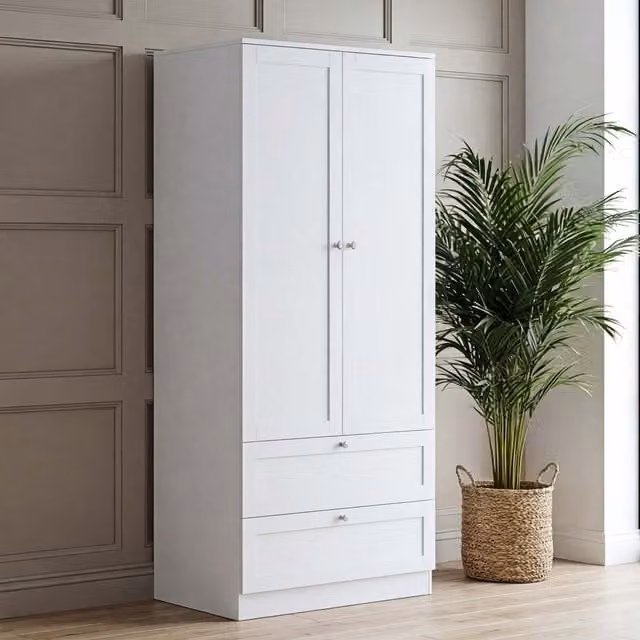 Vida Designs Altino Modern 2 Door 2 Drawer Wardrobe in Grey and White, H 170 x W 77 x D 53 cm