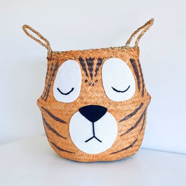 Bellybambino Tiger Large Seagrass and Rattan Basket in Multicolour, W/D/H: 30 x 30 x 30 cm – 1