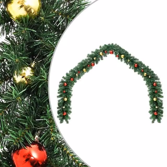 Berkfield Home Green Christmas Garland Decorated with Baubles and Foliage, 5 m – 1