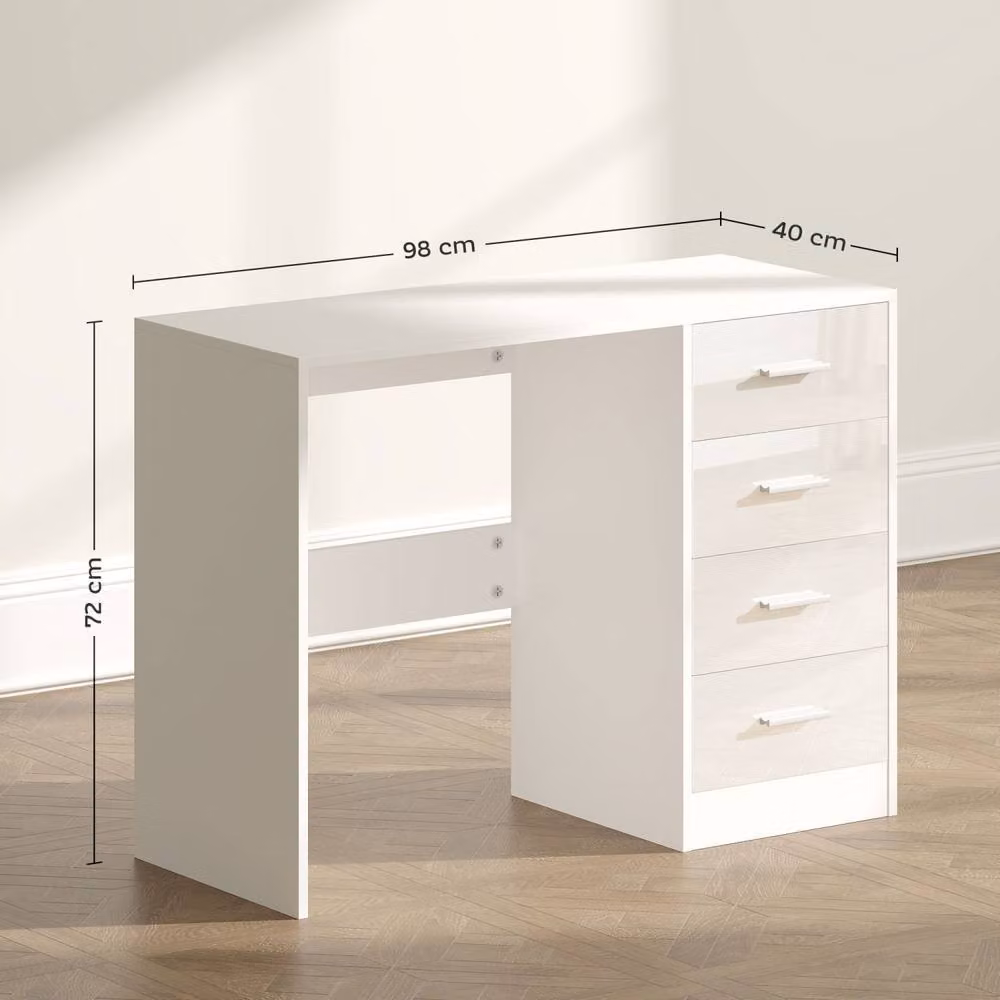 Wyld Haus Reka Modern Glossy White Writing Desk with Dual Pedestal Drawers, H: 98 cm, W: 120 cm, D: 60 cm – 4