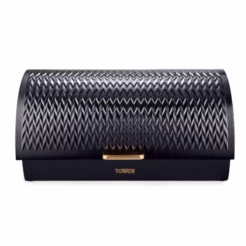 Tower Empire Roll Top Bread Bin in Black Stainless Steel – 1