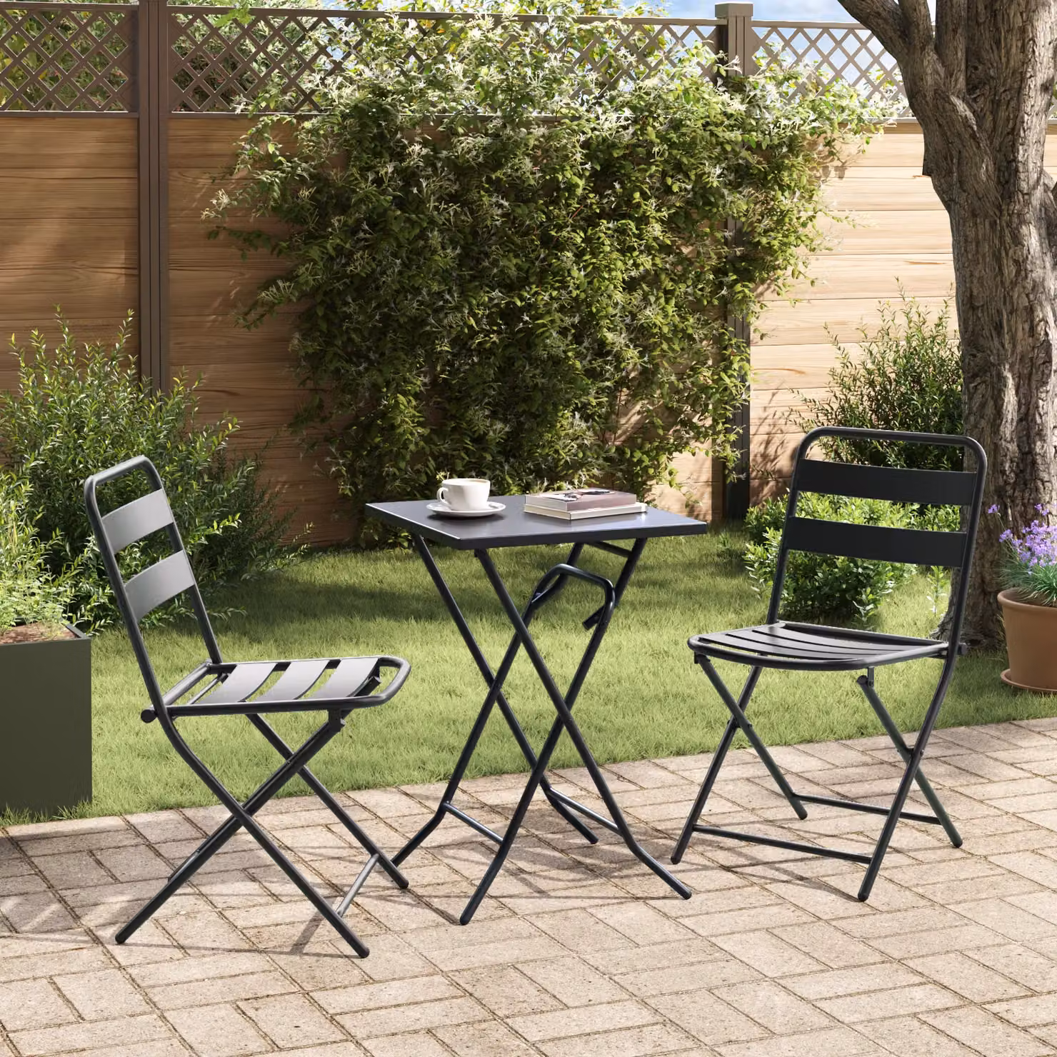 Berkfield Home 3 Piece Folding Bistro Set in Anthracite Steel – 3