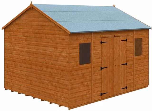 Buttercup Farm Workman Apex 12mm Wooden Shed in Burnt Orange with Double Doors and Window W/D/H: 3.66 x 3.05 x 2.00 m – 1