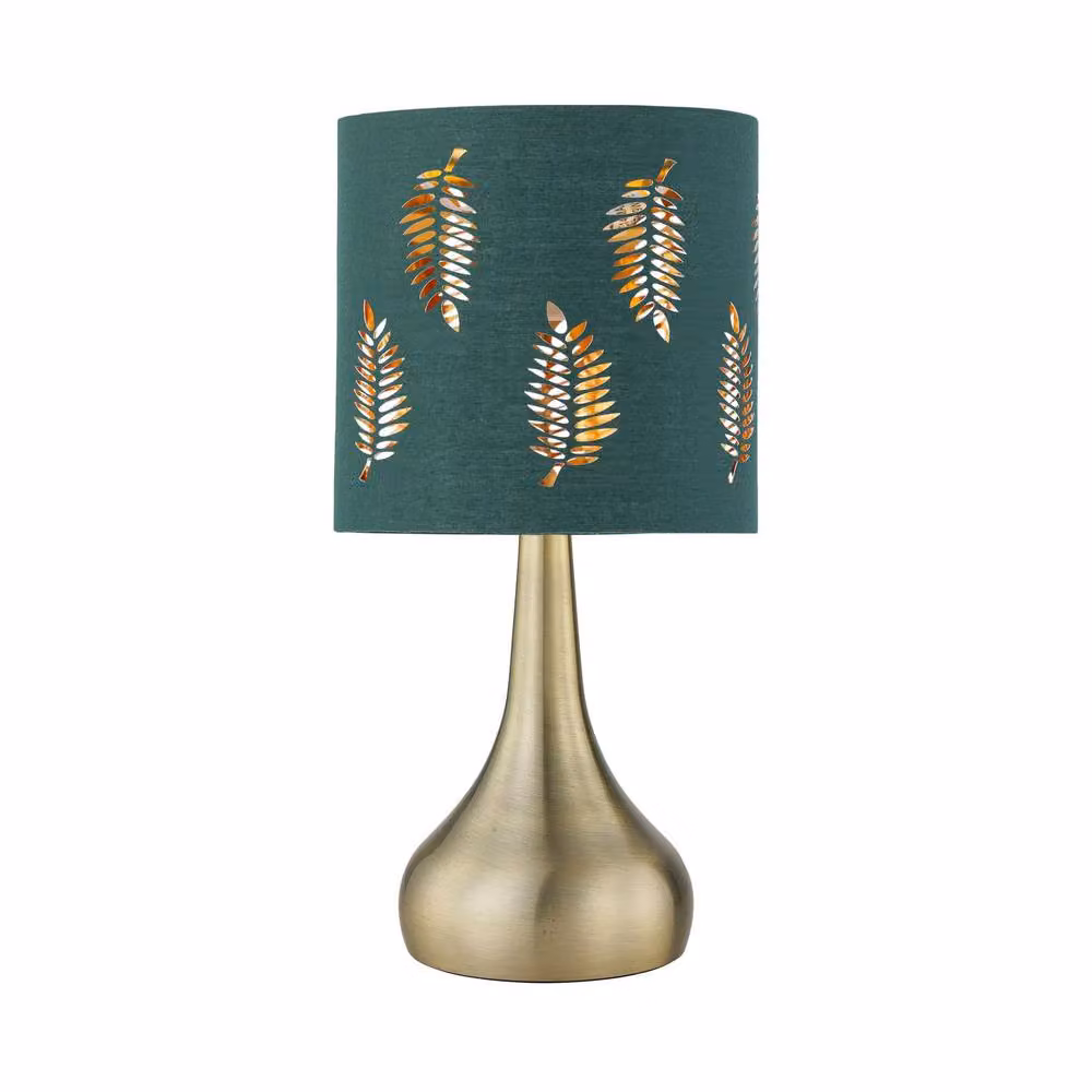 First Choice Lighting Romana Set of 2 Antique Brass Touch Table Lamps with Green Fabric Shades – 2